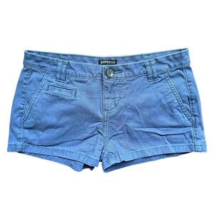 Express Chino Shorts Women's Size 00 Flat Front Cotton Stretch Blue Low Rise